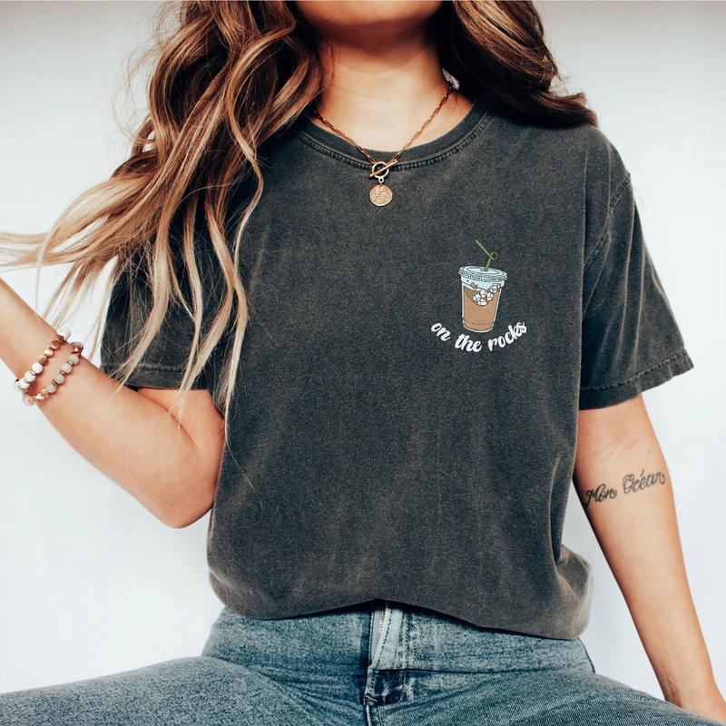 On The Rocks Iced Coffee Shirt, Coffee Graphic Tee, Coffee Lover Shirt, Gift for Her, Coffee Lover Gift, Comfort Shirt for Women, Birthday Gift for He
