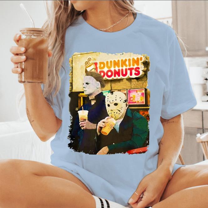 Funny Halloween Tee Jas0n And Michael Shirt Jas0n V00rhees T-Shirt Women & men T-Shirt  Cotton Unisex Comfort Fabric Comfortable Top