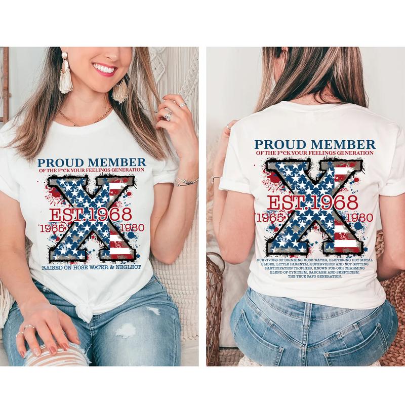 Custom Est.Year FAFO Flag X 1965-1980 GenX 2 Side Shirt, Generation GenX T-shirt, Proud Member The True FAFO Generation X Shirt