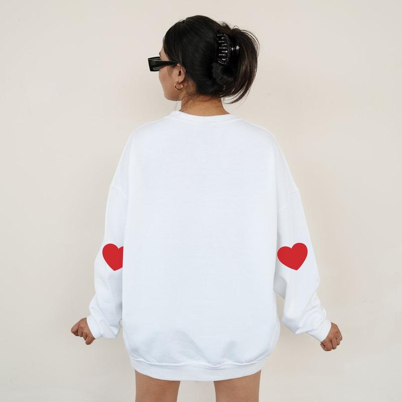 Valentine's Sweatshirt with Heart Elbow Patch, Cute Love Heart Sweater - Fabric, Cotton