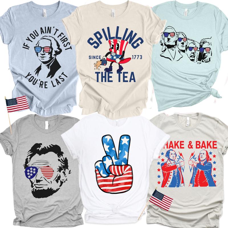 USA President Tees Spilling the Tea USA Tshirt Shake and Bake 4th of July T-Shirts Independence Day Tshirts Patriotic Freedom Tees Flag tees Lincoln S