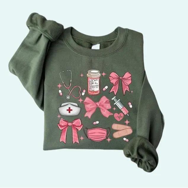 Work Cute Nurse Crewneck, Nurse Coquette Bow Sweater, NICU Sweaters, New Nurse Gift, Soft Girl Nurse Graduation Gift Idea, Unisex Shirt, Gift For Her
