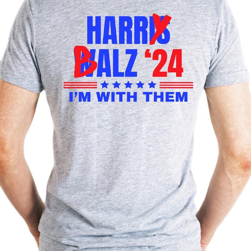 Republican Harris Walz '24 Tshirt Menswear Cotton T-Shirt Top, Casual Crewneck trump  shirt t shirt funny meme