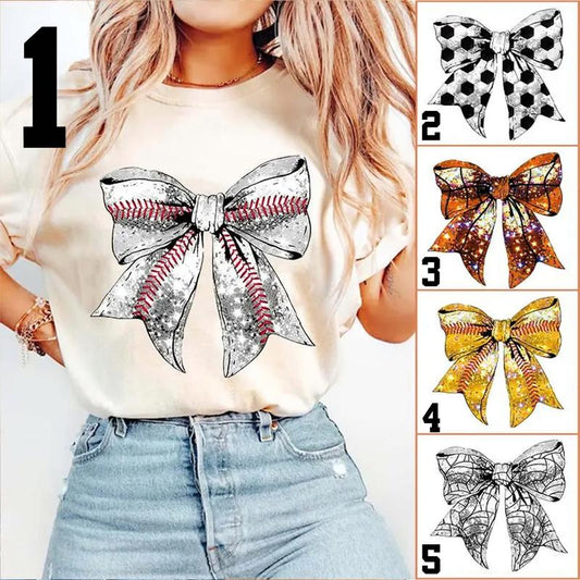 Bundle Coquette Bow Graphic Printed Shirt, Sports Coquette Bow Disco Ball, Sports, Basketball, Softball, Baseball, School Team, Full Sizes, Full Color