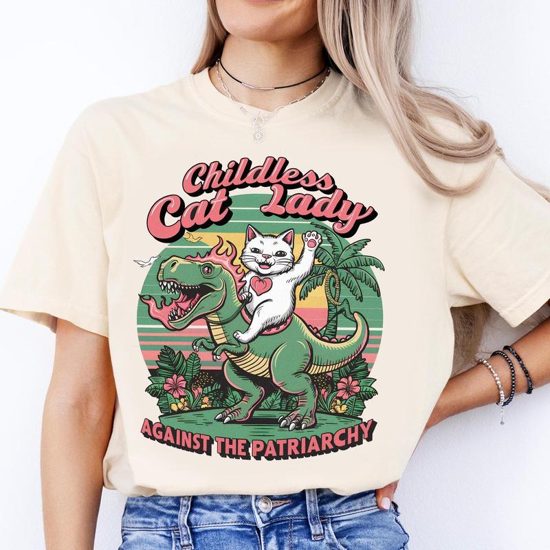 Childless Cat Lady Vintage T-Shirt, Against Fascism Shirt, Rocker Tee, Vote 2024, Feminist Voting Shirt, Pro choice, Liberal Tee Top Womenswear
