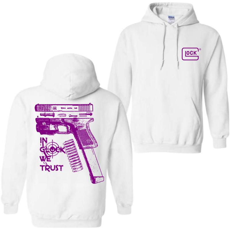 In GLock We Trust Hoodie Design Purple - Glock Hoodie - Full Color Double Sided - Men's & Women's Classic Fit Long Sleeve Hoodie - Menswear