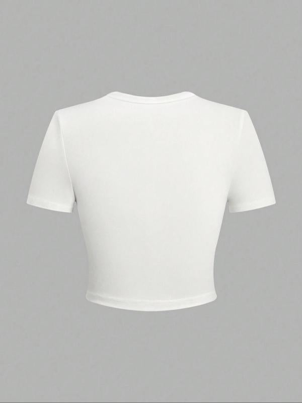 Women's Letter Print Round Neck Crop Tee, Casual Short Sleeve Crew Neck T-Shirt for Summer, Graphic Tees,Â Streetwear Women's Top for Daily Wear