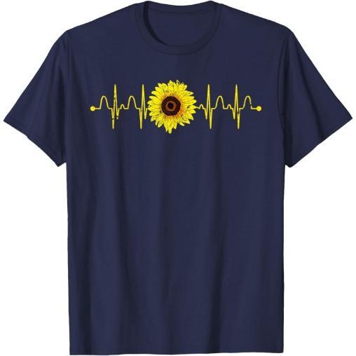 Florist Sunflower Heartbeat Blossom Yellow Flower Sunflower T-Shirt Made in USA
