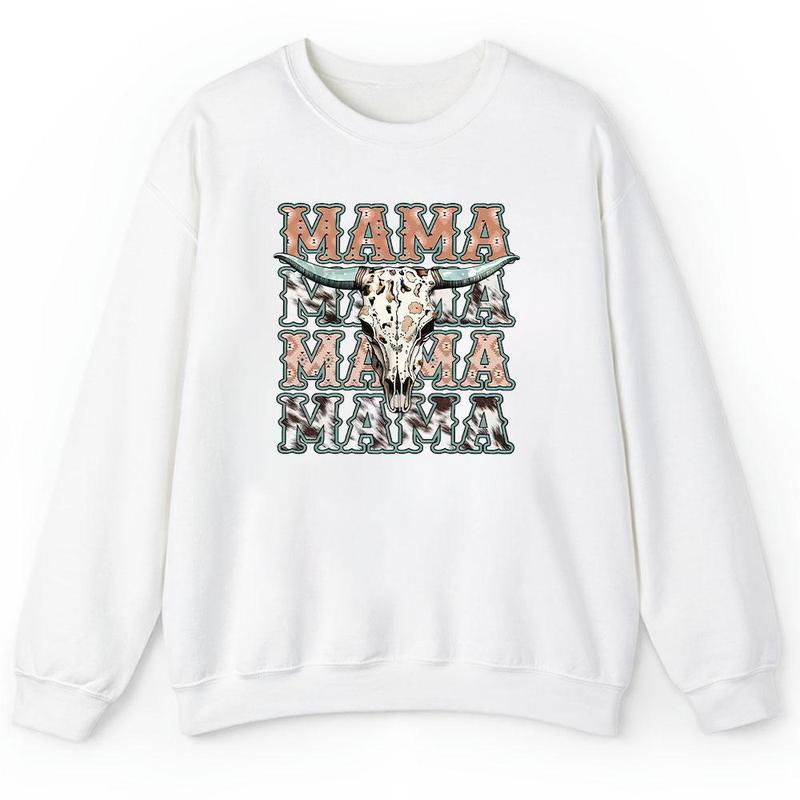 Mama Western Sweater, Mama Crewneck Pullover Cowhide Mothers,  Cotton Womenswear, Trendy Shirt