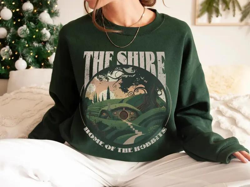 The Shire LOTR Sweatshirt, Distressed Fantasy Merch Tolkien Aragorn Frodo Baggins Elven Elrond the Fellowship Bookish Hoodie Shirt
