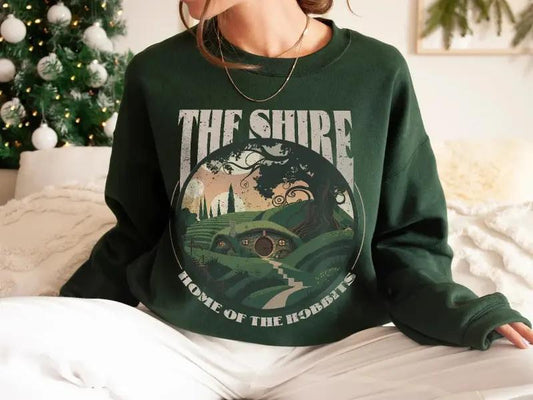The Shire LOTR Sweatshirt, Distressed Fantasy Merch Tolkien Aragorn Frodo Baggins Elven Elrond the Fellowship Bookish Hoodie Shirt