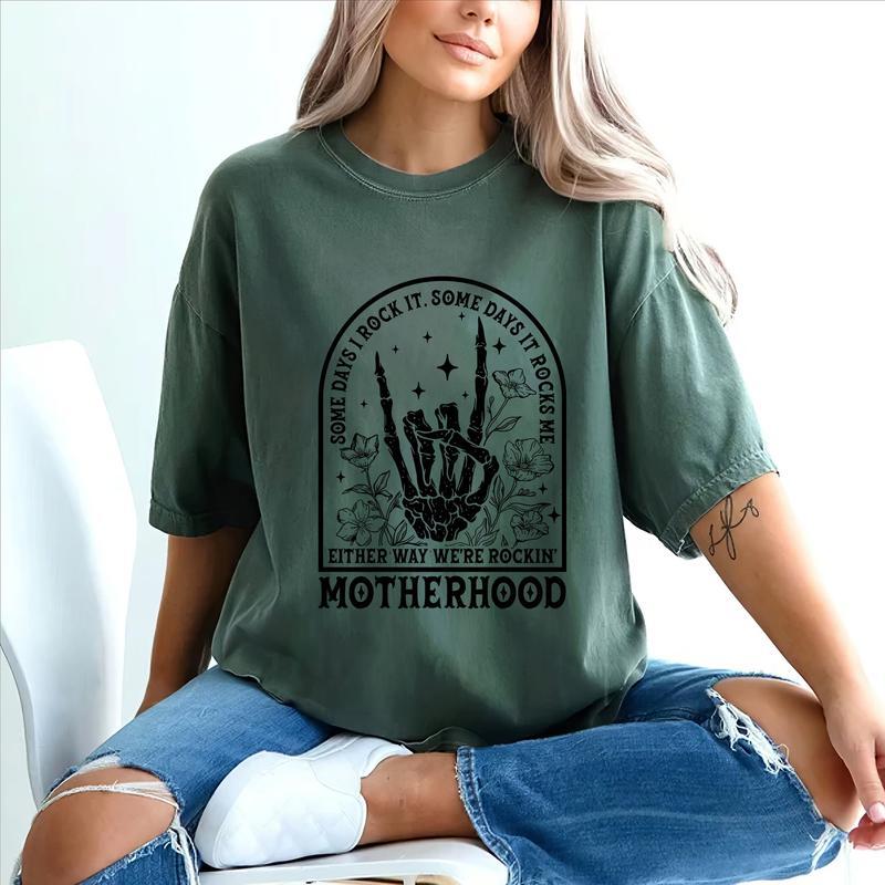 Motherhood Shirt, Some Day I Rock It Tee, Cool Mama Graphic Printed Short Sleeve Tee Shirt, Cool Mom Soft Fabric Comforts Shirts, Women's Tops, Womens