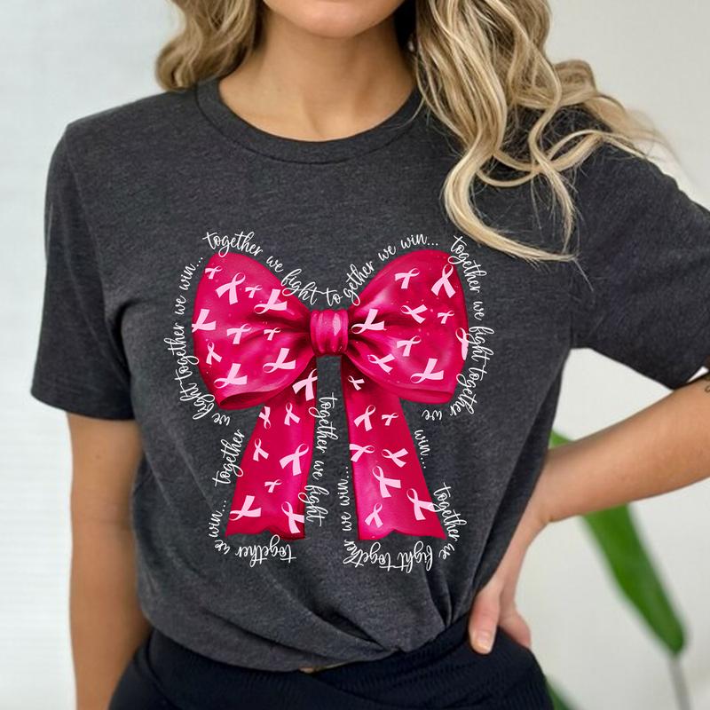 Pink Bow Breast Cancer Shirt, Breast Cancer Awareness, Together We Fight We Win, Pink Ribbon Shirt, Cancer Survivor, Family Support, Cancer Fighter