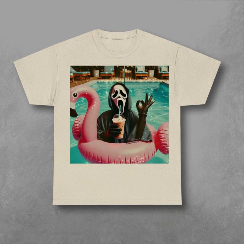 Ghostface in Swimming Pool Shirt, Scream Sweatshirt, Halloween Sweatshirt Classic Fabric Prints