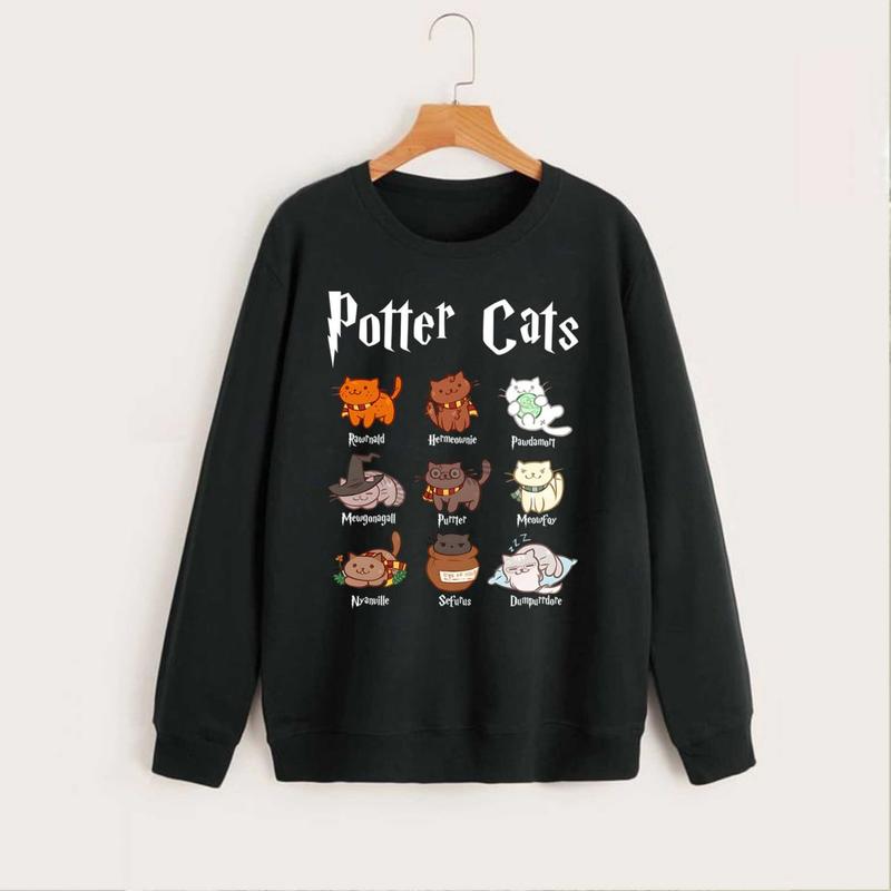 Potter Cats Sweatshirt Hoodie Shirt, HP Gifts Cotton Relaxed Fit potterhead gift potterhead sweater harry potter potterhead fan
