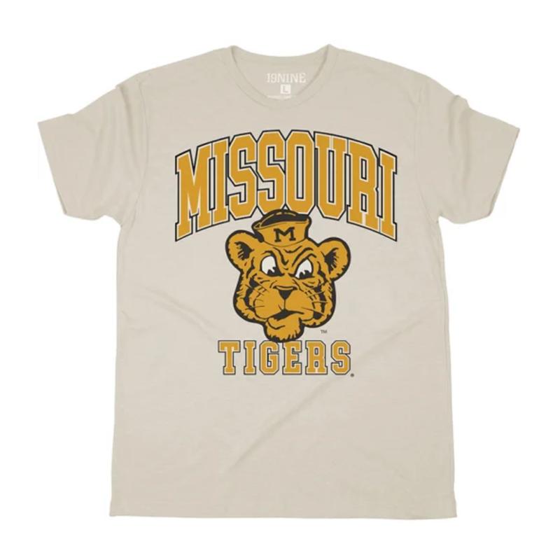 MISSOURI TIGERS OATMEAL OVERSIZED LOGO CLASSIC SHORT SLEEVE FASHION T SHIRT