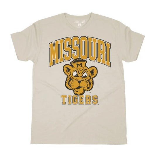 MISSOURI TIGERS OATMEAL OVERSIZED LOGO CLASSIC SHORT SLEEVE FASHION T SHIRT