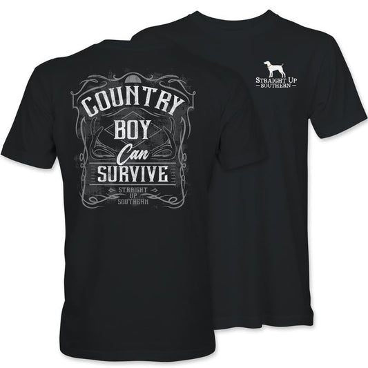 Straight Up Southern Country Boy Can Survive T-Shirt â€“ Black