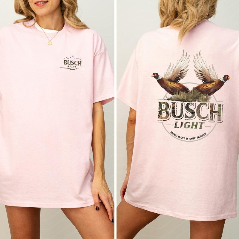 Busch Light Pheasant Hunting 2-Sided Graphic Shirt, Vintage Hunting Tees for Men, Bird Hunt Tee, Unisex Hunter Tops, Cotton Fabric Casual Womenswear