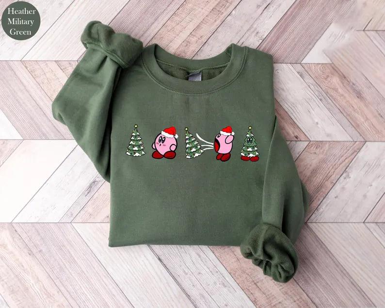 Kirby Christmas Tree Sweatshirt, Funny Christmas Sweatshirt, Funny Christmas Shirt, Christmas Sweatshirt, Christmas Tree Shirt, Kirby Video Game Sweat