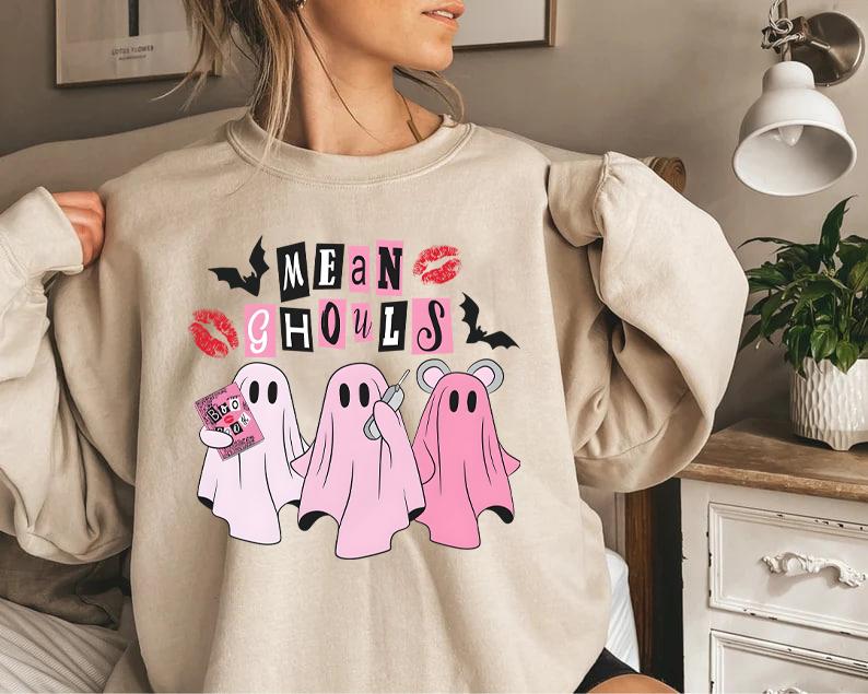 Mean Ghouls Sweatshirt, Cute Pink Ghosts Sweatshirt, Halloween Party Hoodie, Halloween Gifts, Halloween Ghost Sweatshirt, Spooky Season, Halloween Mea