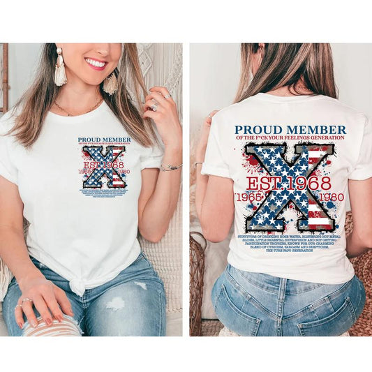 Custom Est.Year Flag FAFO Gen X 2 Side T-shirt, Gen X Shirt, Raised On Hose Water Neglect FAFO Generation 1965-1980 Shirt