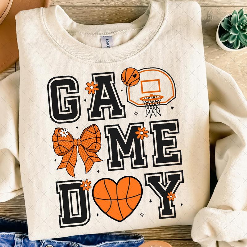 Basketball Game Day Coquette Bow Crewneck Sweater, Basketball Mama, Basketball Mom Shirt