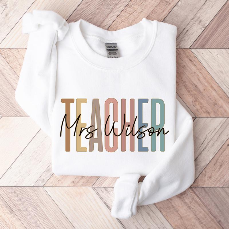 Custom Mrs Teacher Sweatshirt, Teacher Tshirt, Cute Teacher Crewneck, Teacher Appreciation gift, Gift for Teacher, Retro Teacher Shirt