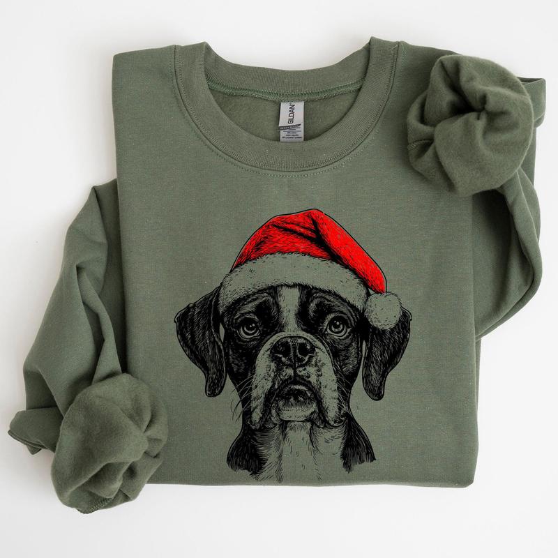 Boxer, Santa, Dog, Christmas, Dog Lover, Pet Sweatshirt, Crew Neck, Women's, Crewneck
