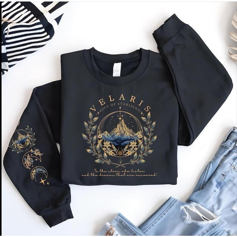 Velaris Sleeve Printed Sweatshirt, A Court of Thorns And Roses Sweatshirt, Fantasy Book Sweaters, Acotar Sweatshirt, Night Court Sweater