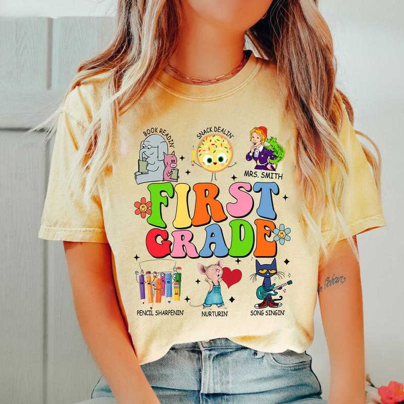 First Day of School for Teachers Children's Books Characters Shirt, Library Elephant Piggie Pigeon, First Grade Teacher Shirt, Back To School Gift, Re