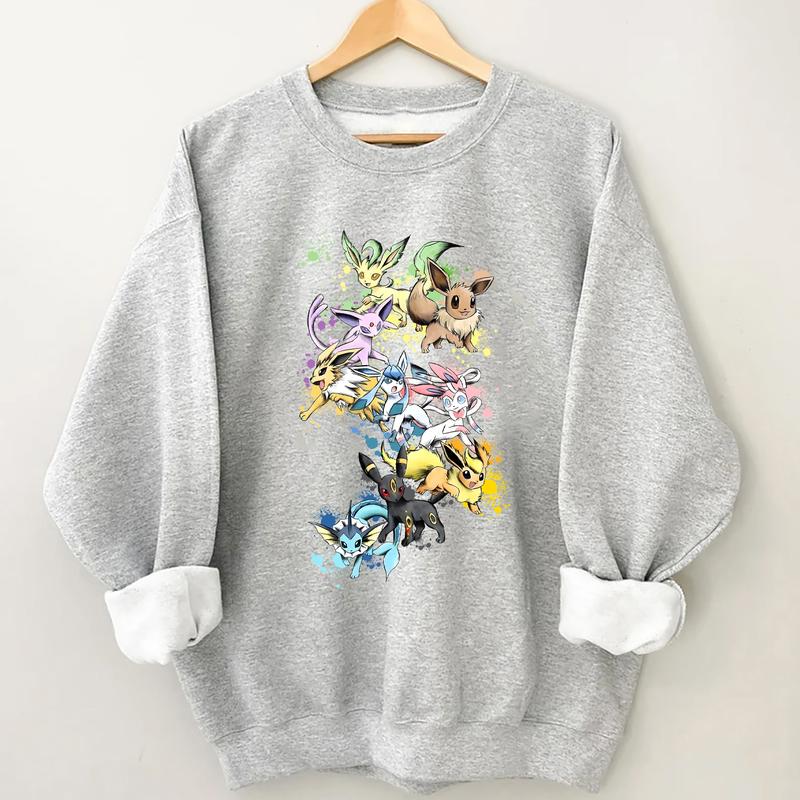 Eevee Evolutions Sweatshirt T-Shirt Hoodie, Eevee Eeveelution, Eevee Pokemon Shirt, Slyveon, umbreon, Espeon, Flareon, Vintage Anime, Eevee Shirt