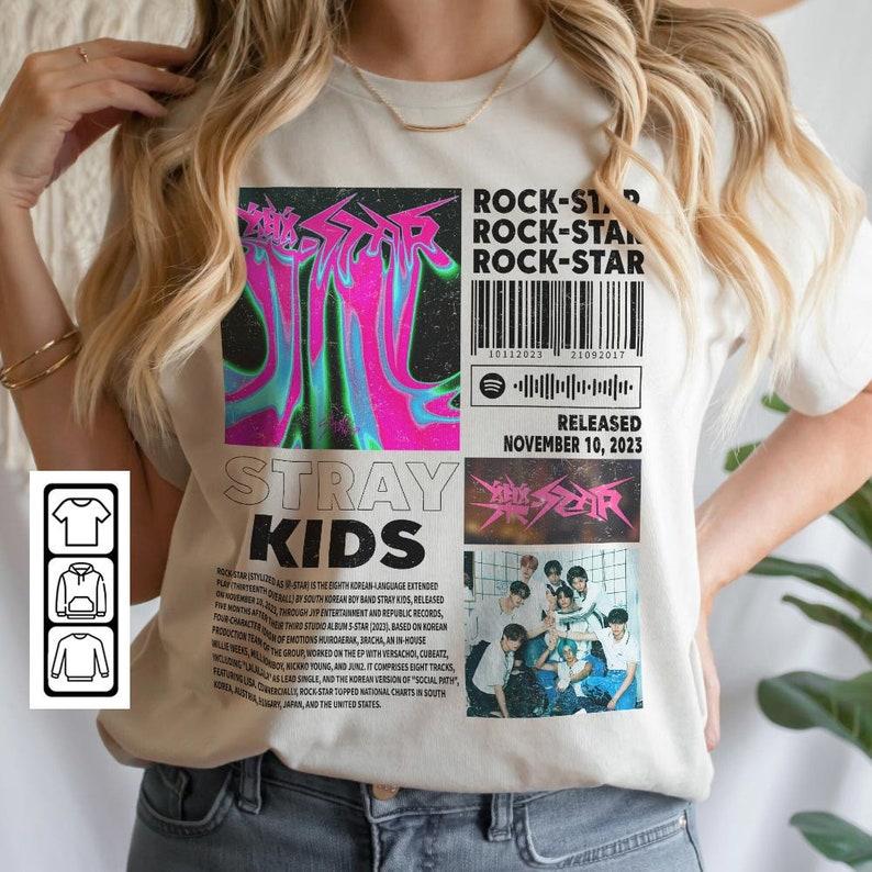 Stray Kids Kpop Merch Shirt, Stray Kids ROCK-STAR Album 90s Tee, Bts Kpop Gift Bootleg Inspired Sweatshirt PTP 2311M - Unisex T-Shirt, Long Tee, Hoodi