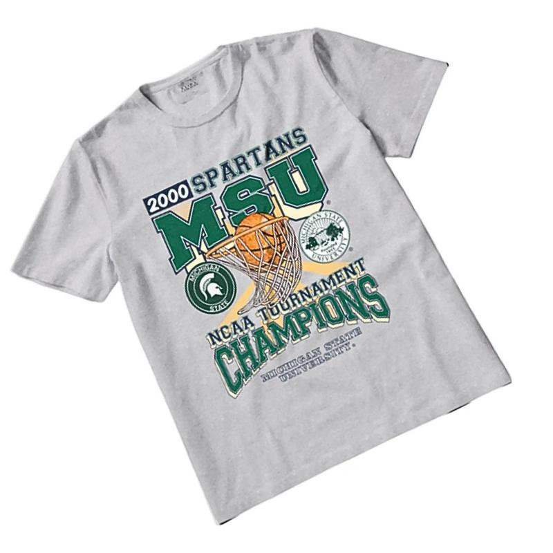 Michigan State University â€“ MSU Spartans Tournament Champs NCAA Merch, graphic vintage sports tees Casual Menswear Top Shirts Retro Jeans