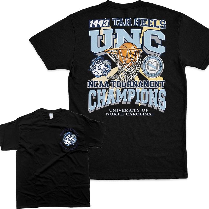 University Of North Carolina Tournament Heels 1993 champions UNC college 2 sided T-shirt, UnisexTshirt, For Men
