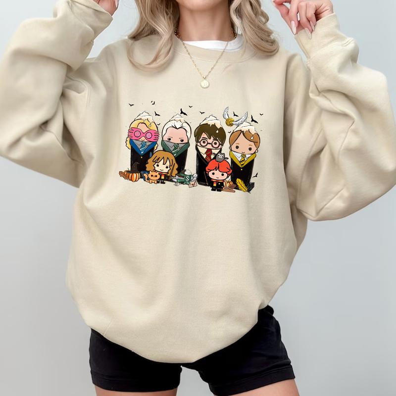 HP Spooky Season Cute Characters At Hogwarts Unisex Sweatshirt Hoodie Shirt Cotton Relaxed Fit