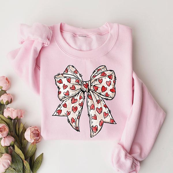 Coquette Valentine's Day Heart Bow Sweatshirt, Retro Valentine Shirt, Valentines day Bow Shirt, Coquette Bow T Shirt, Bow Valentine Gifts