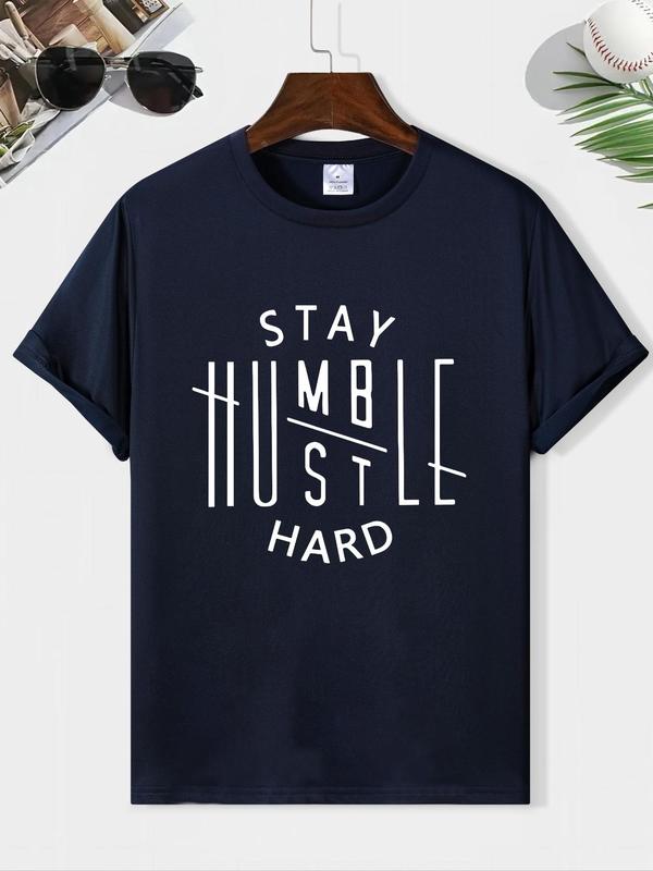 Men's 2024 Slogan Print Round Neck Tee, Summer Fashion Tee, Trendy Short Sleeve Crew for Casual Comfort, Streetwear Men's Summer Style