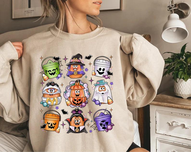 Halloween Chicken Nuggets Sweatshirt, 90s Retro Halloween Shirt, Spooky Nugget Crewneck, Halloween Coquette Design, Happy Meal Boo Bucket