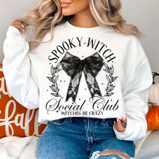 Spooky Witch Social Club Sweatshirt, retro halloween Sweatshirt Unisex Classic Collar Womenswear