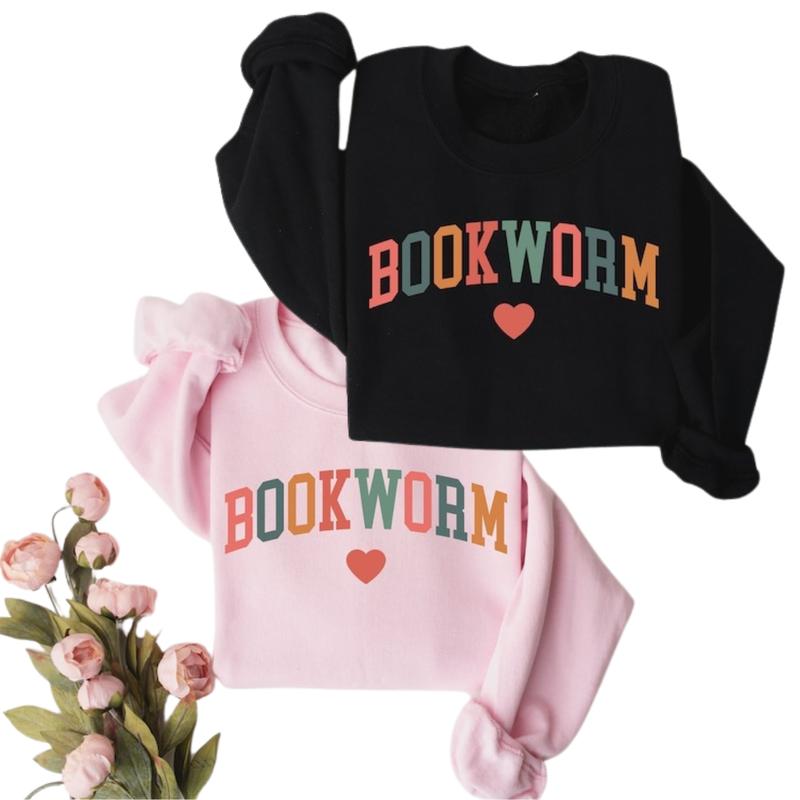 Bookworm Sweatshirt, Cute Teacher Books Lover Sweatshirt Cotton