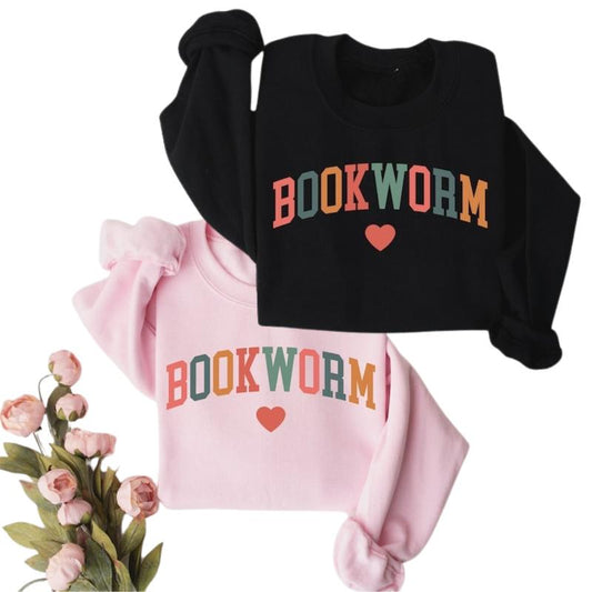 Bookworm Sweatshirt, Cute Teacher Books Lover Sweatshirt Cotton