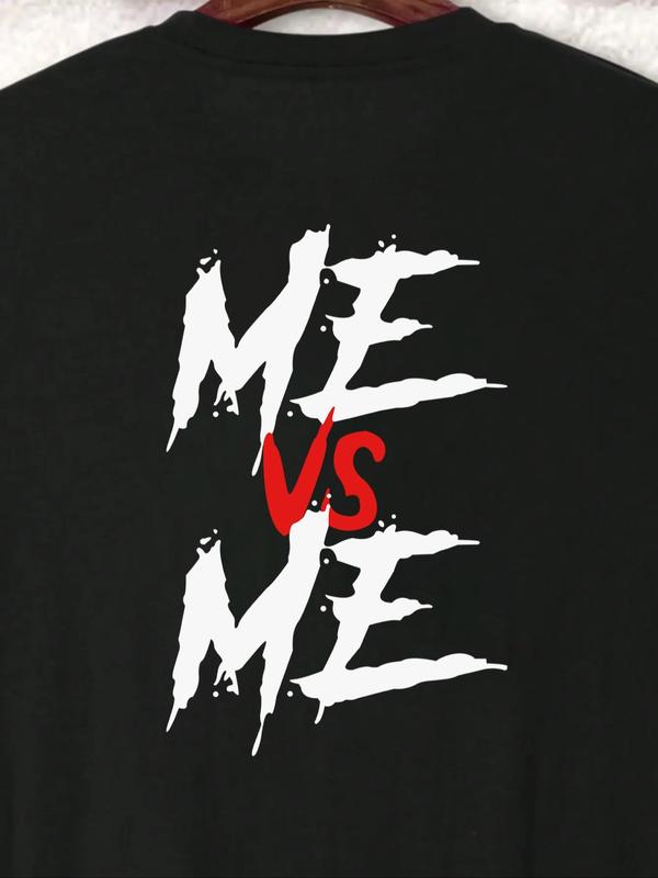 Men's Regular Fit  Me VS Me  Letter Print Round Neck Tee, Street Fashion StreetwearÂ Short Sleeve T-shirt for Daily Wear, Graphic Tees, Casual Comfy Kn