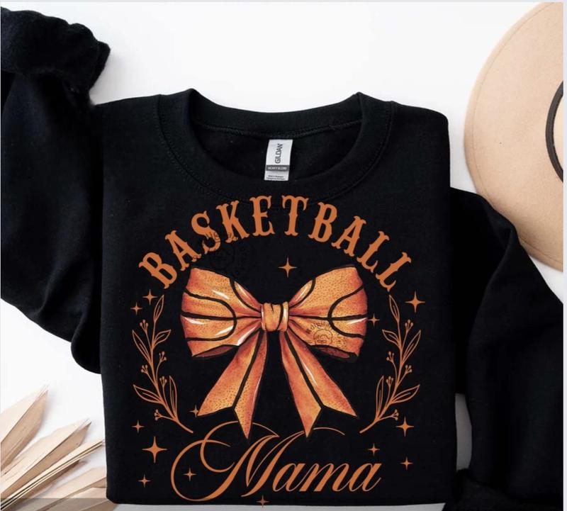 Retro Basketball Mama Shirt, Fall Coquette Bow Tee, Basketball Bow, Basketball Mom, Full Sizes, Full Colors Comfort Top Cotton Womenswear