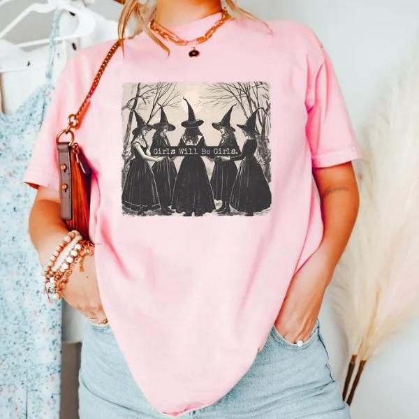 Vintage Girls Will Be Girls Witch Shirt, Vintage Halloween Women Shirt, Fall Sweater, Halloween Women's Shirt