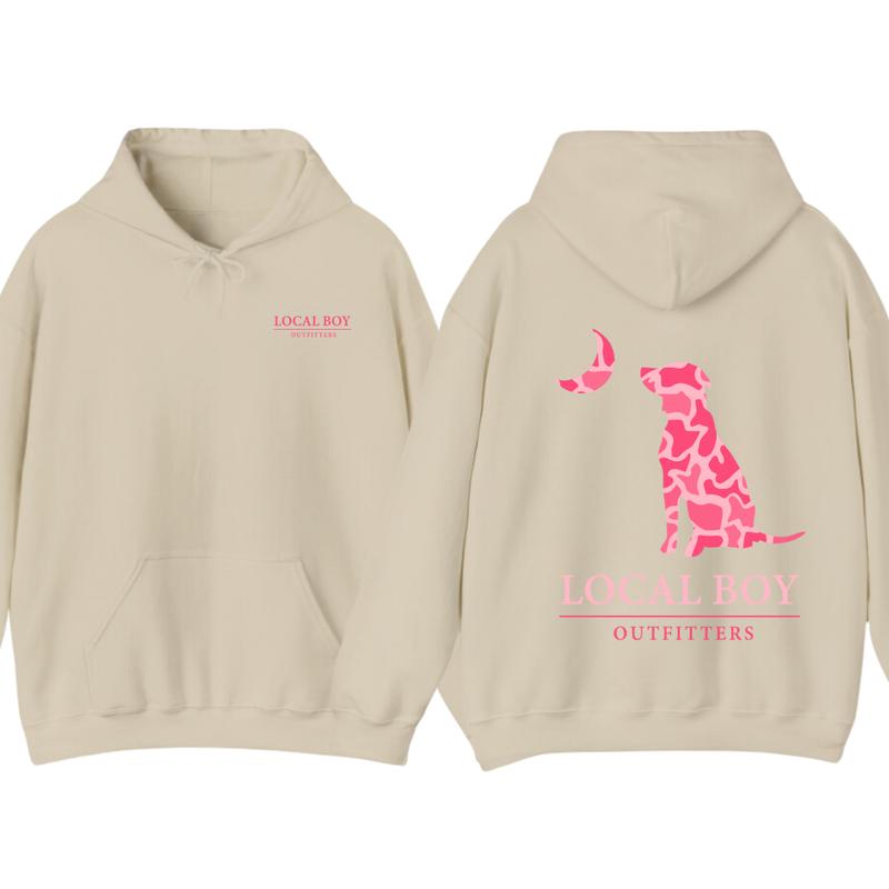 Local Boy Outfitters Dog And Moon Pink Camo Hoodie Sweatshirt T-Shirt, Hunting Shirt, Casual Unisex Shirts, Funny Shirt, Hoodie For Men, Women, Full C