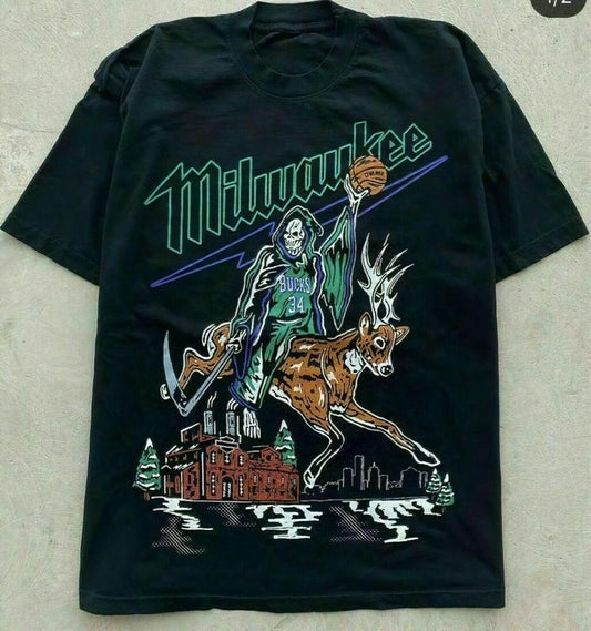 Warren Lotas Milwaukee Bucks Reaper Deer Black Shirt Funny Vintage Gift Men's Tshirt