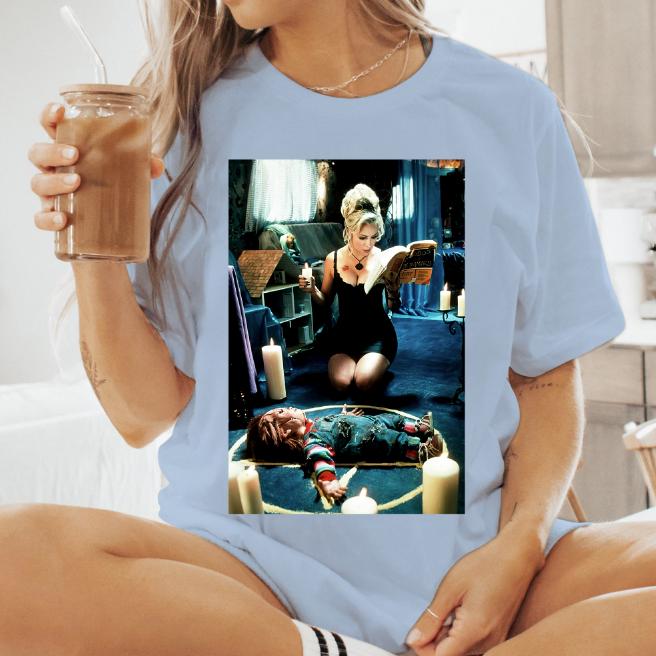 Bride Of Chucky Jennifer Tilly Charles Lee Ray Short Sleeve T-Shirt All Sizes Cotton Fabric Fit Jersey Seamless Top