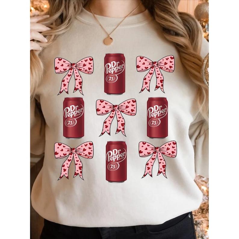 Dr Pepper Pink Bow Coquette Sweatshirt, Cute Pink Soda Drink Sweatshirt, Aesthetic Girly Dr Pepper Lover Gift Soda Lover Sweatshirt