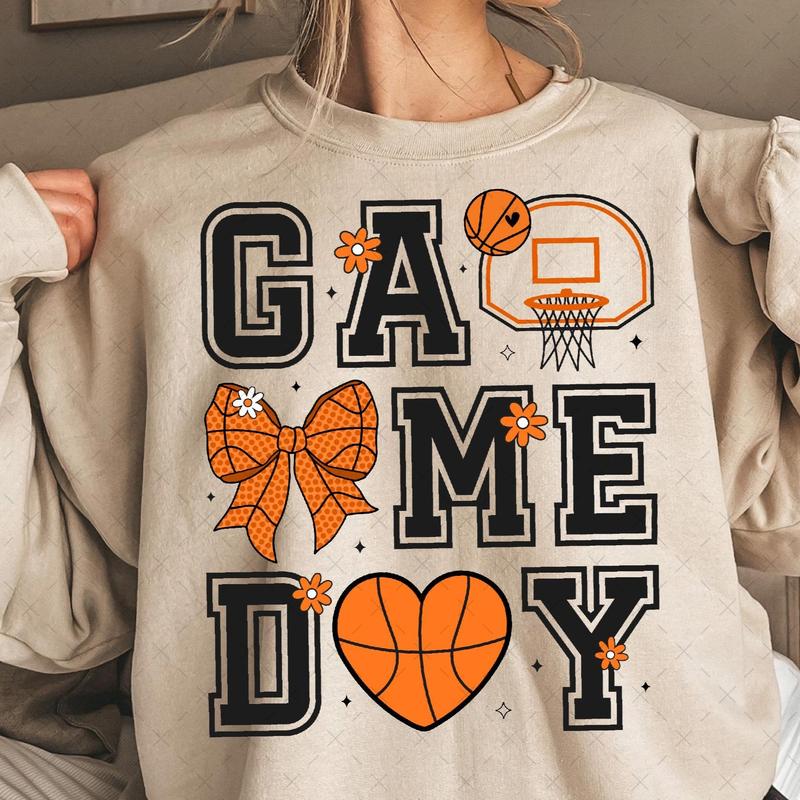Basketball Game Day Coquette Bow Crewneck Sweater, Basketball Mama, Basketball Mom Shirt